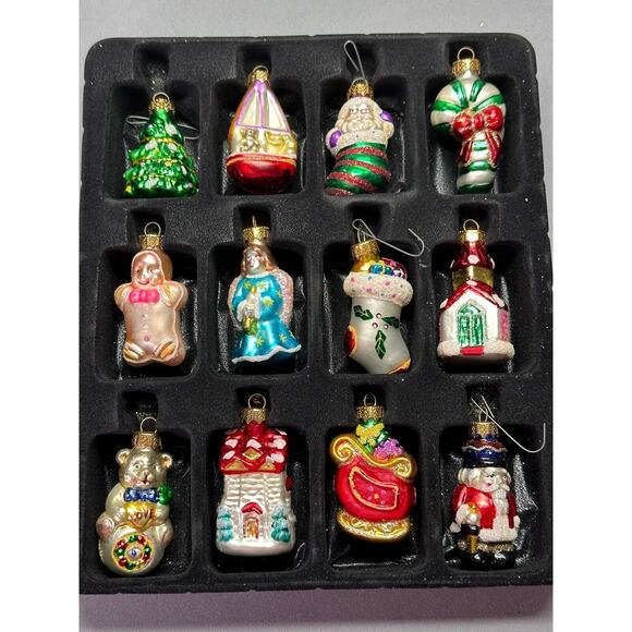 Designers Studio Blown Glass Christmas Ornament Set of 12 Santa/Boy/tree etc. - Picture 2 of 12